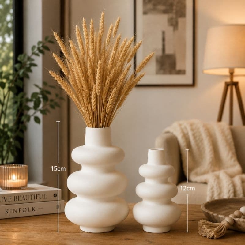 Kit 2 Vasos Decorativos de Gesso Branco Boho Moderno Decoração elegante para Sala, Mesa e Aparador