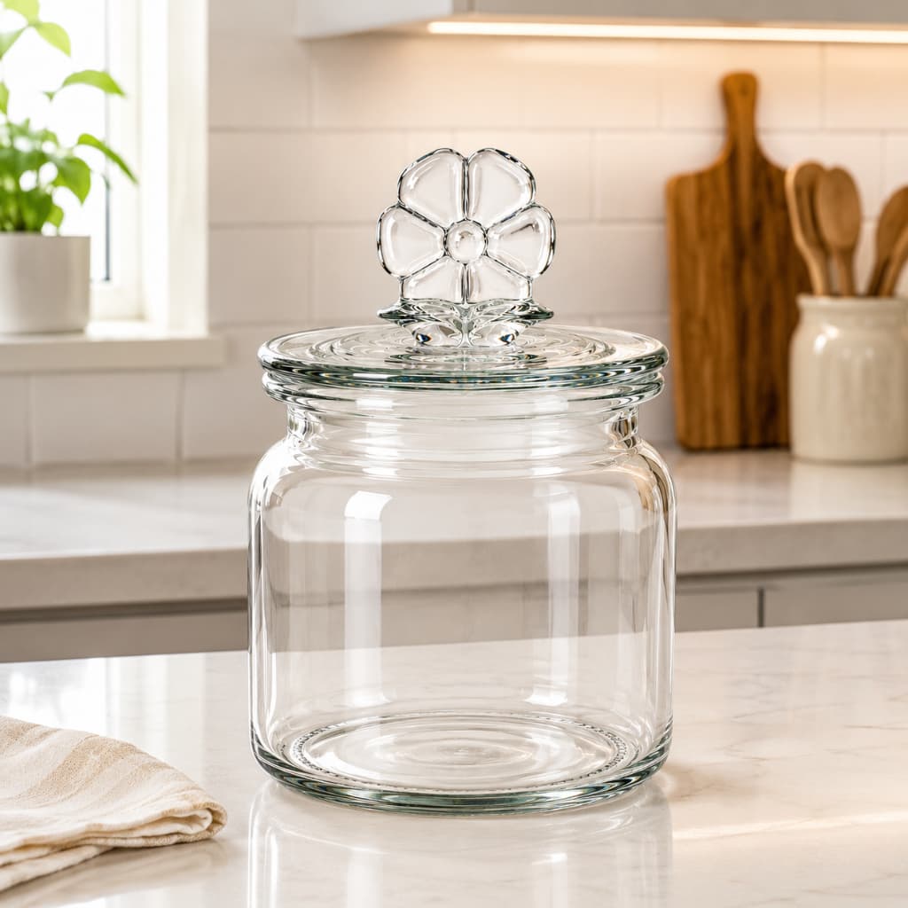 Pote de Vidro Hermético 650ml Tampa Flor Decorativo Cozinha