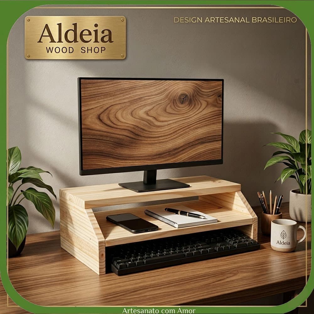 Base Suporte para Monitor Ergonômico Madeira Pinus Tela Computador