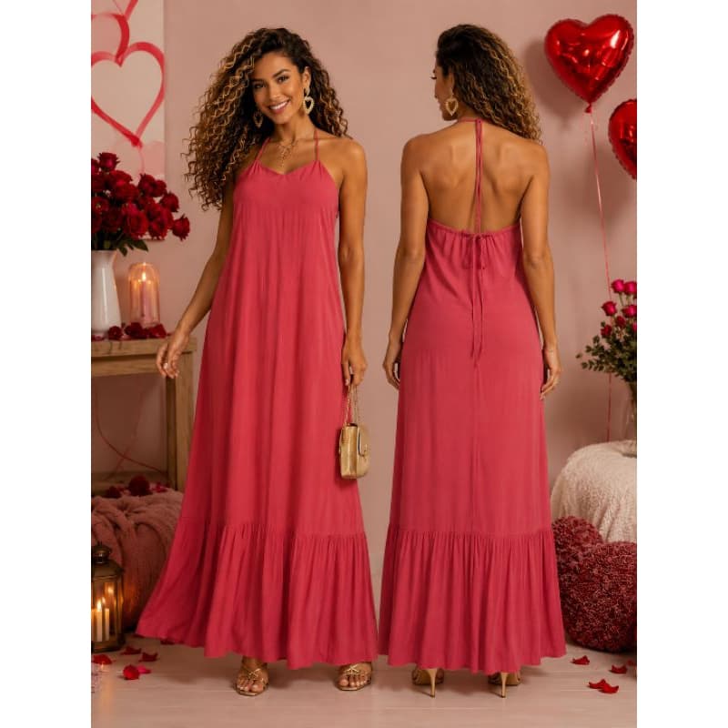 Vestido longo forrado com ajuste na costa, várias ocasiões.Dia dos namorados,vestido romântico,eventos, costa aberta