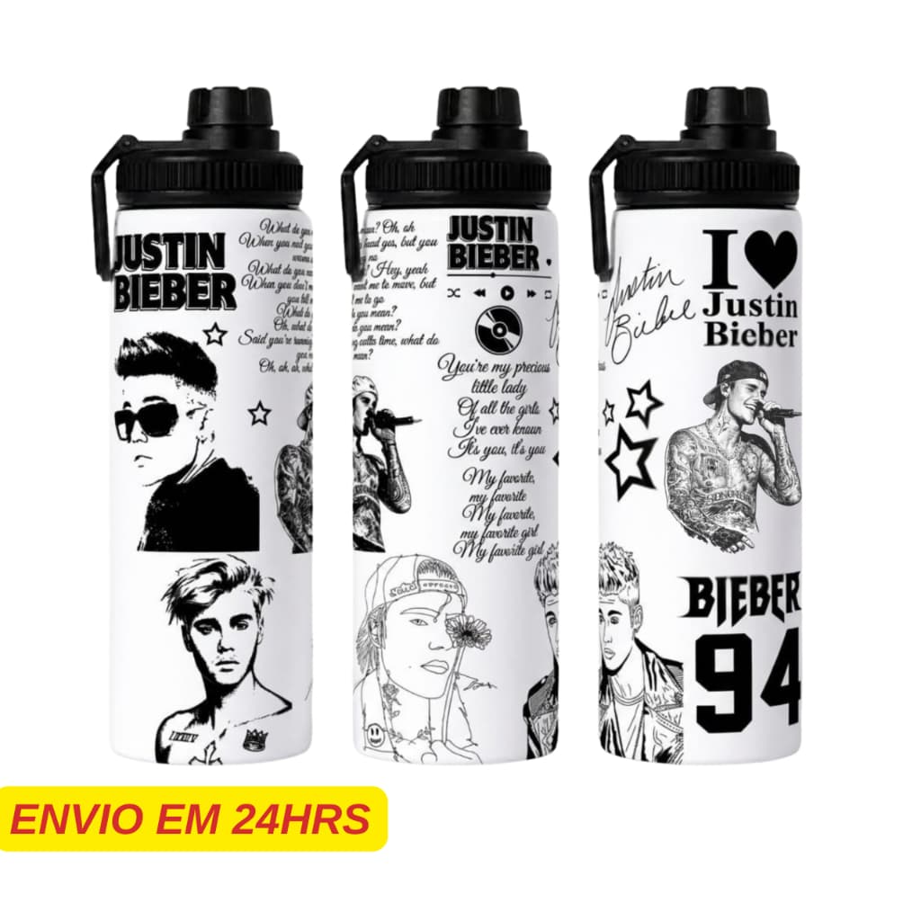 Garrafa Squeeze Personalizada Justin Bieber - Alumínio 750Ml