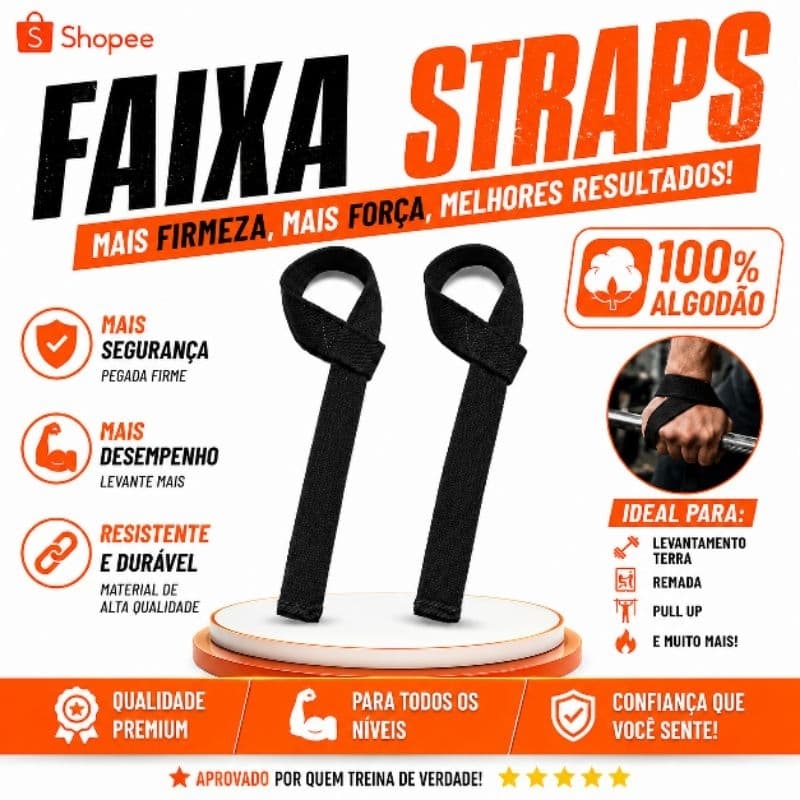 Faixa Straps 100% Algodão Musculação Academia Crossfit Treino Fitness Pegada Firme Alta Resistência Par