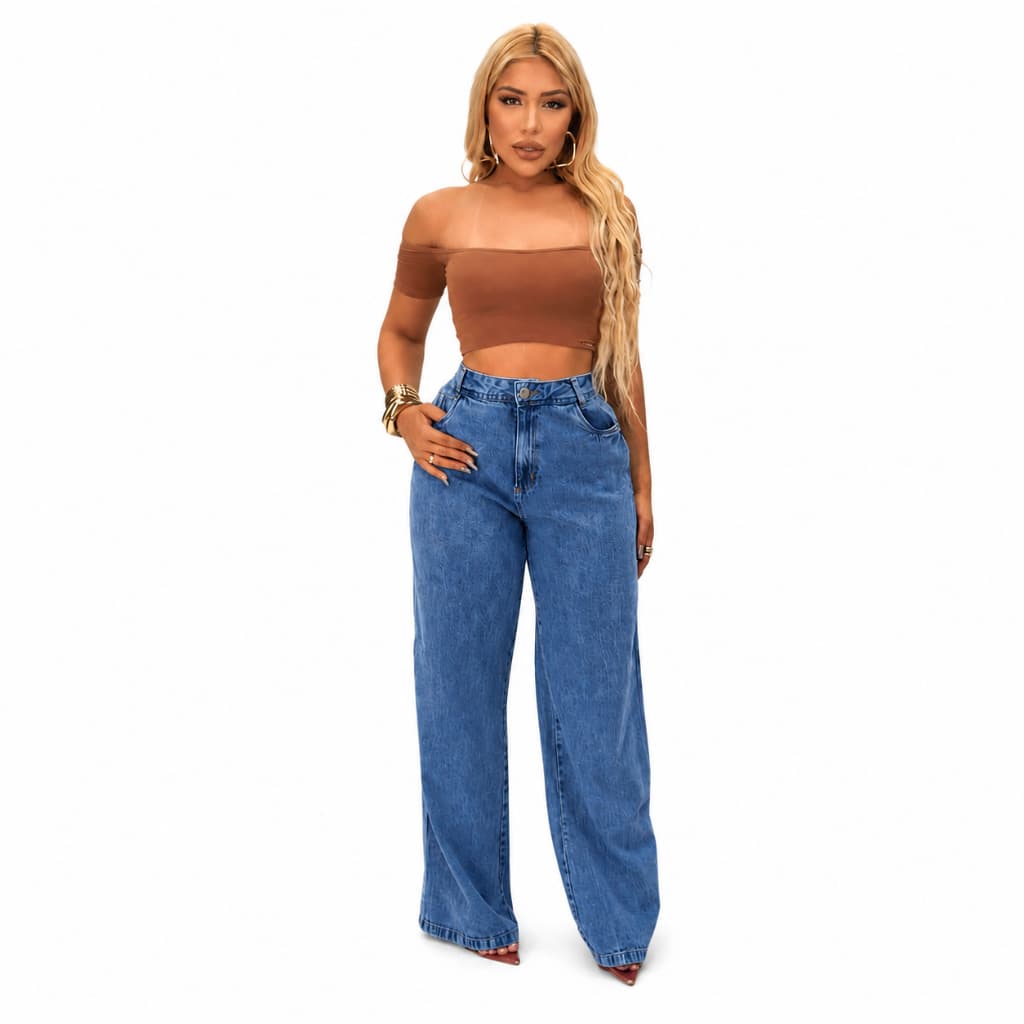 Calça Jeans Wide Leg Premium Feminina Cintura Alta Confortável e Elegante- LS MODAS (Moda Jeans)