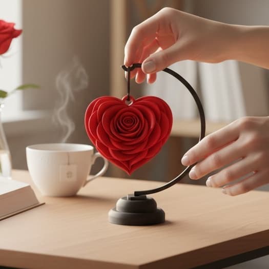 ❤️🌹 Decoração Coração Rosa Eterna 3D | Enfeite Romântico para Mesa, Quarto e Presentes