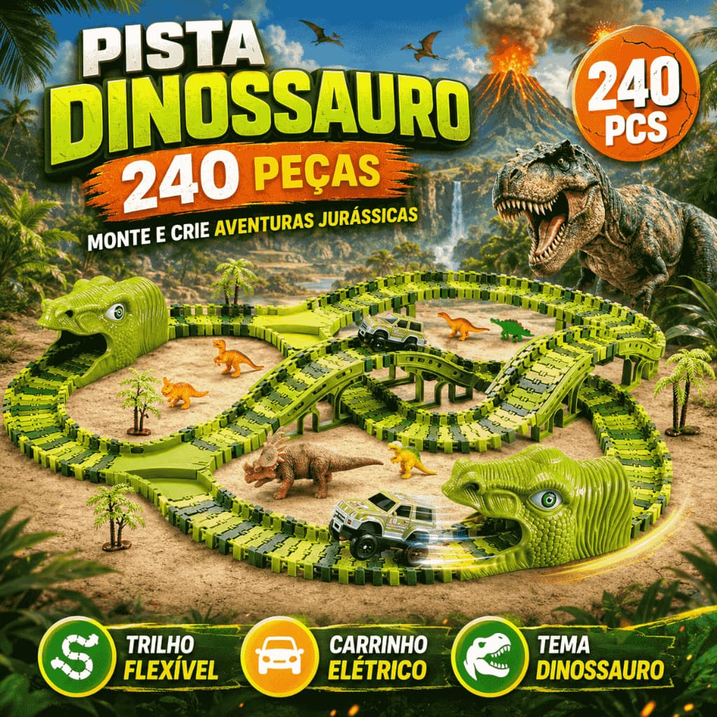 Pista Dinossauro Kizumba 240 Peças Trilhos Elétrico Brinquedo Infantil