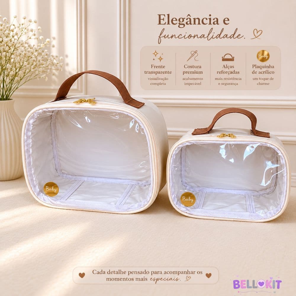 kit necessaire maternidade organizadora transparente 2 peças impermeável