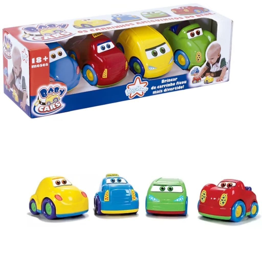 Kit Primeira Infancia C/4 Carrinhos Baby Cars Colorido Big Star