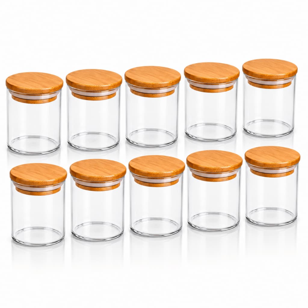 KIT 3 5 10 Potes Hermético 300ml Tampa Bambu Porta Tempero Alimento Organizador