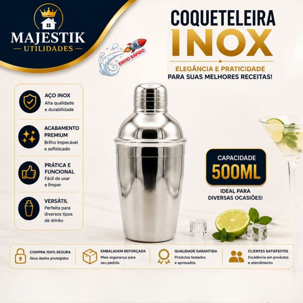 Coqueteleira de Inox para Drinks e Caipirinha 500ml