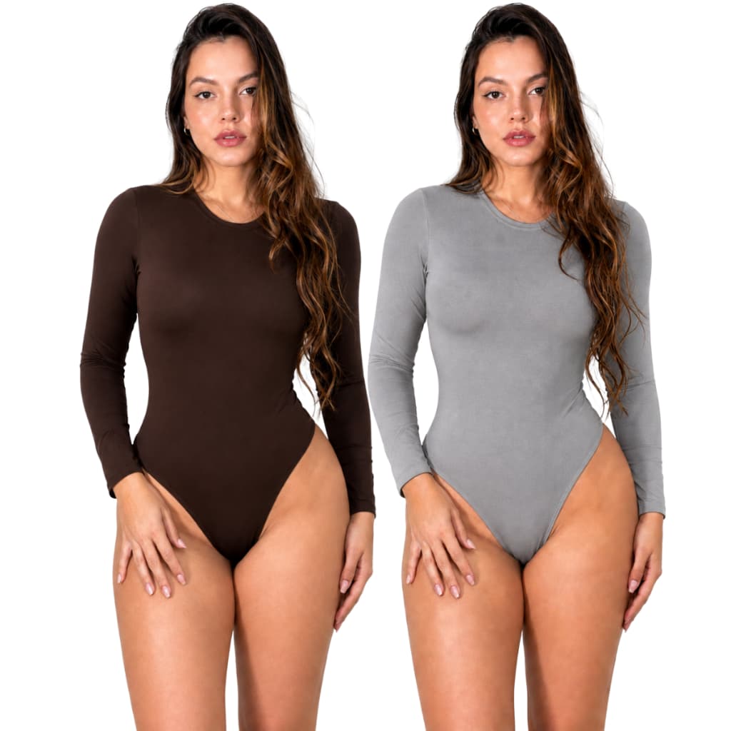 KIT 2 Body Feminino Inverno Manga Longa Termico Suplex Segunda Pele Tendência