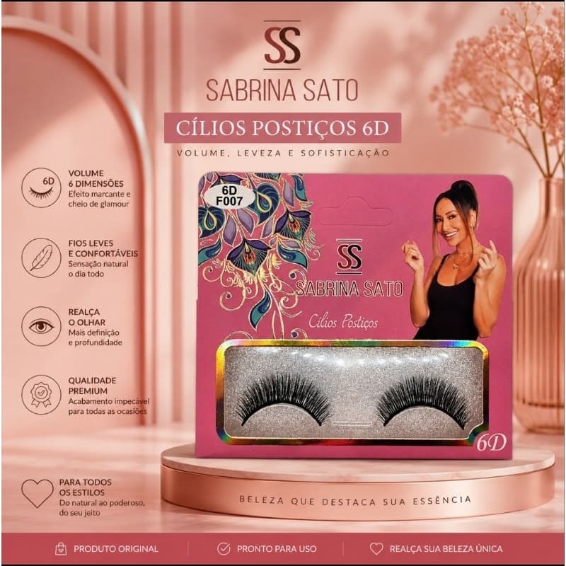 Cílios Postiços 6D Sabrina Sato F007 – Volume Intenso e Reutilizável