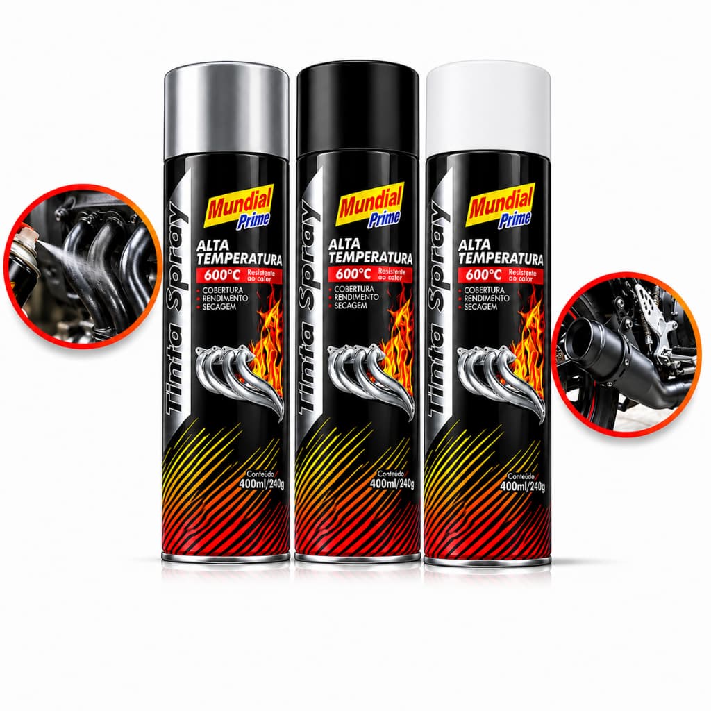 Tinta Spray Alta Temperatura Opções Alumínio/Preto Fosco/Branco 400ml