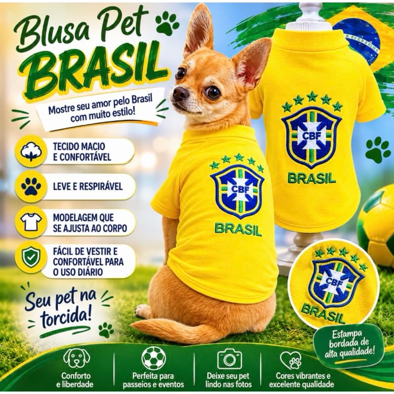 Roupa para cachorro Brasil Porte Pequeno  Camisa Brasil para cachorro Roupa do Brasil para pet