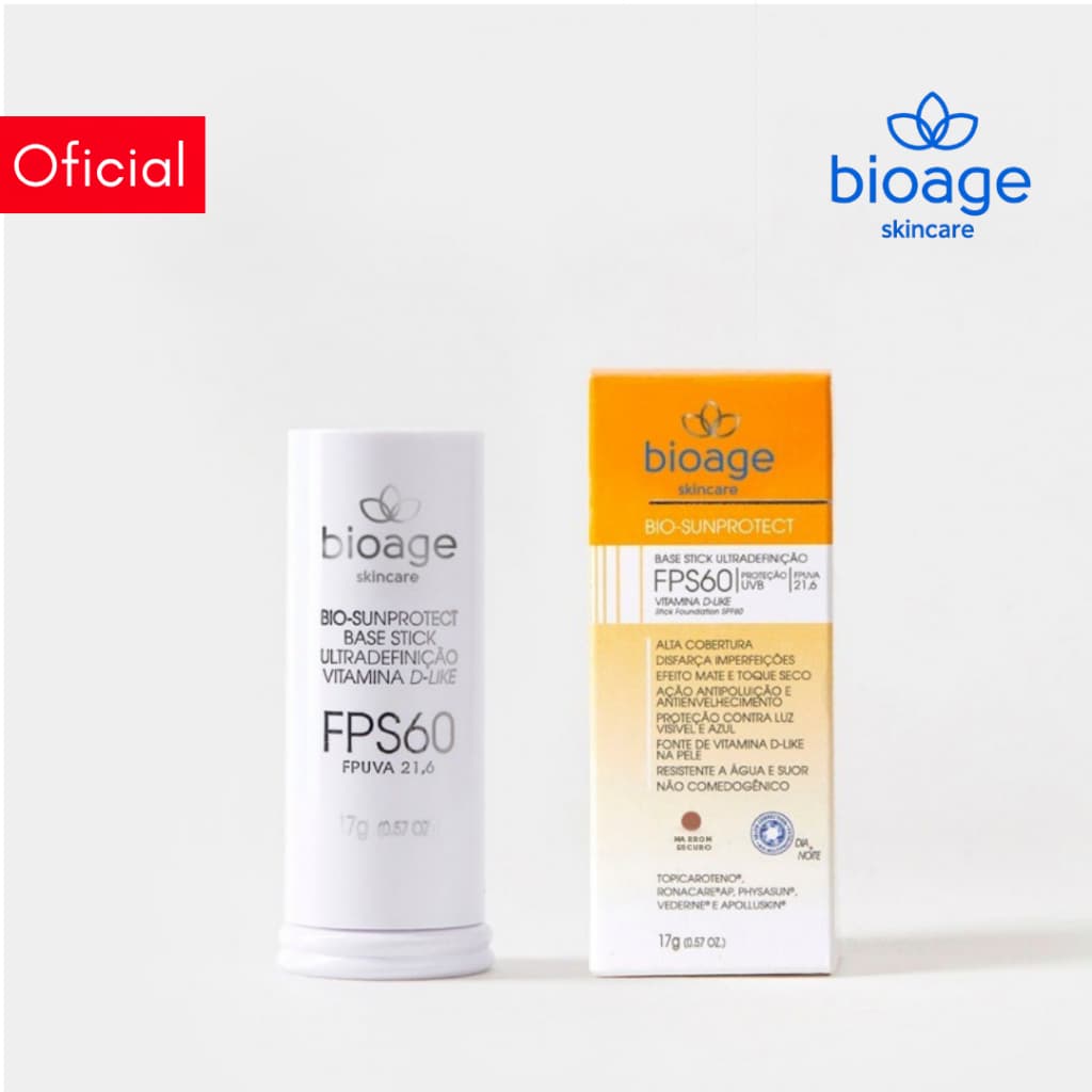 Bioage Protetor Solar Facial em Base Stick FPS 60 com Vitamina D-like Marrom Escuro 15g
