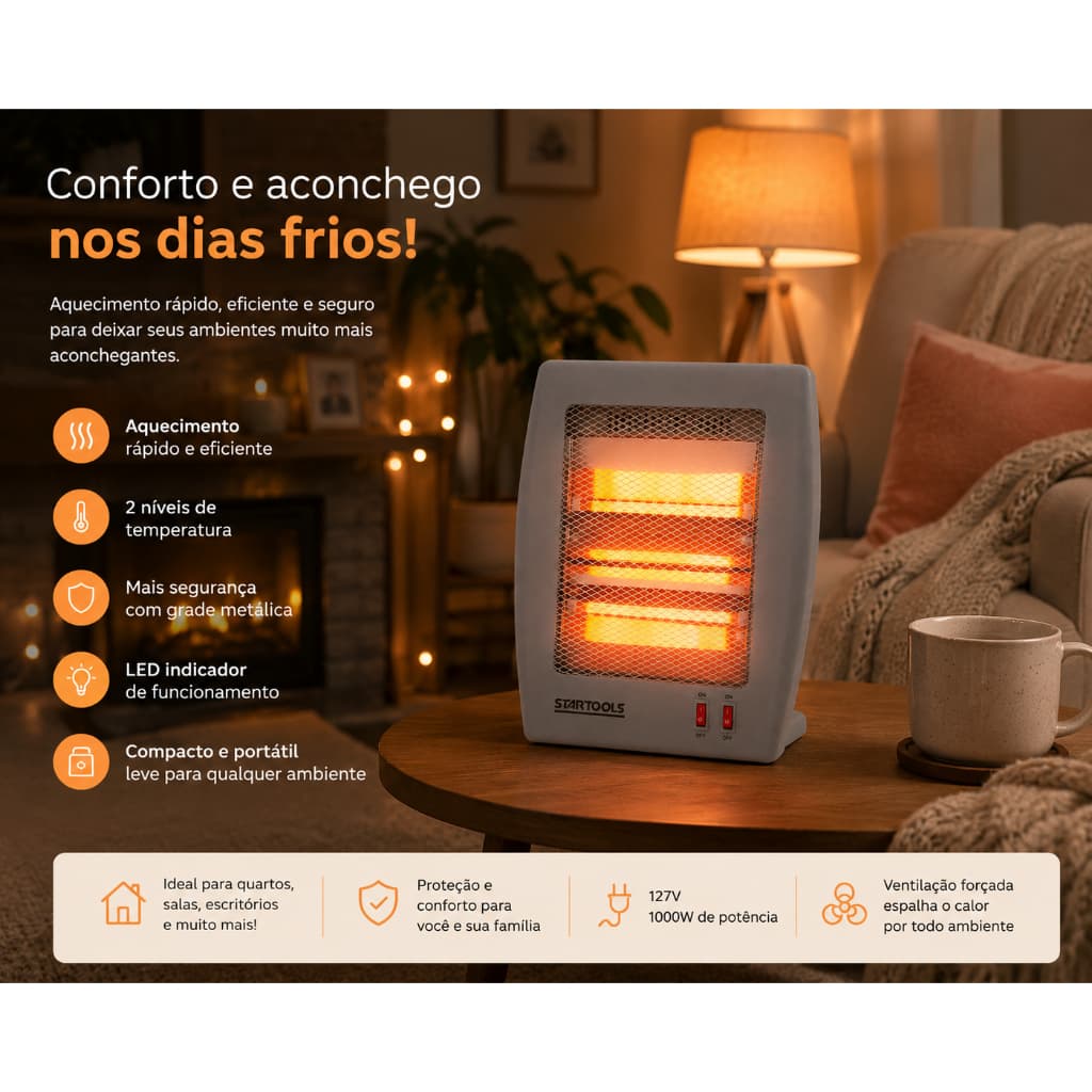 Aquecedor de Ar de Ambiente Quartzo 36cm 220V - Cinza