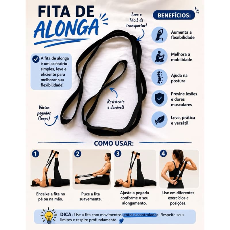 Fita de Alongamento Profissional Yoga Pilates Academia Crossfit Mobilidade Fisioterapia Recuperação Muscular