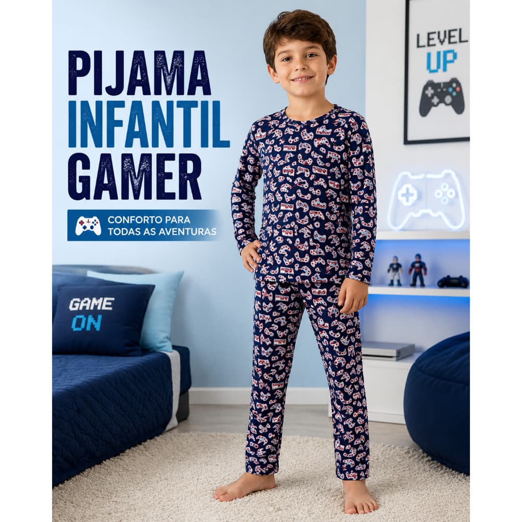 Conjunto Pijama Masculino Infantil Azul Estampa Tecido Suede Manga Longa Inverno Dormir Noite Outono