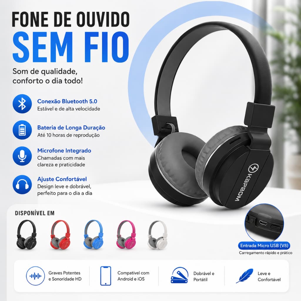 Fones de ouvido Bluetooth sem fio recarregáveis ​​Kapbom KA-933 - Modelo esportivo casual