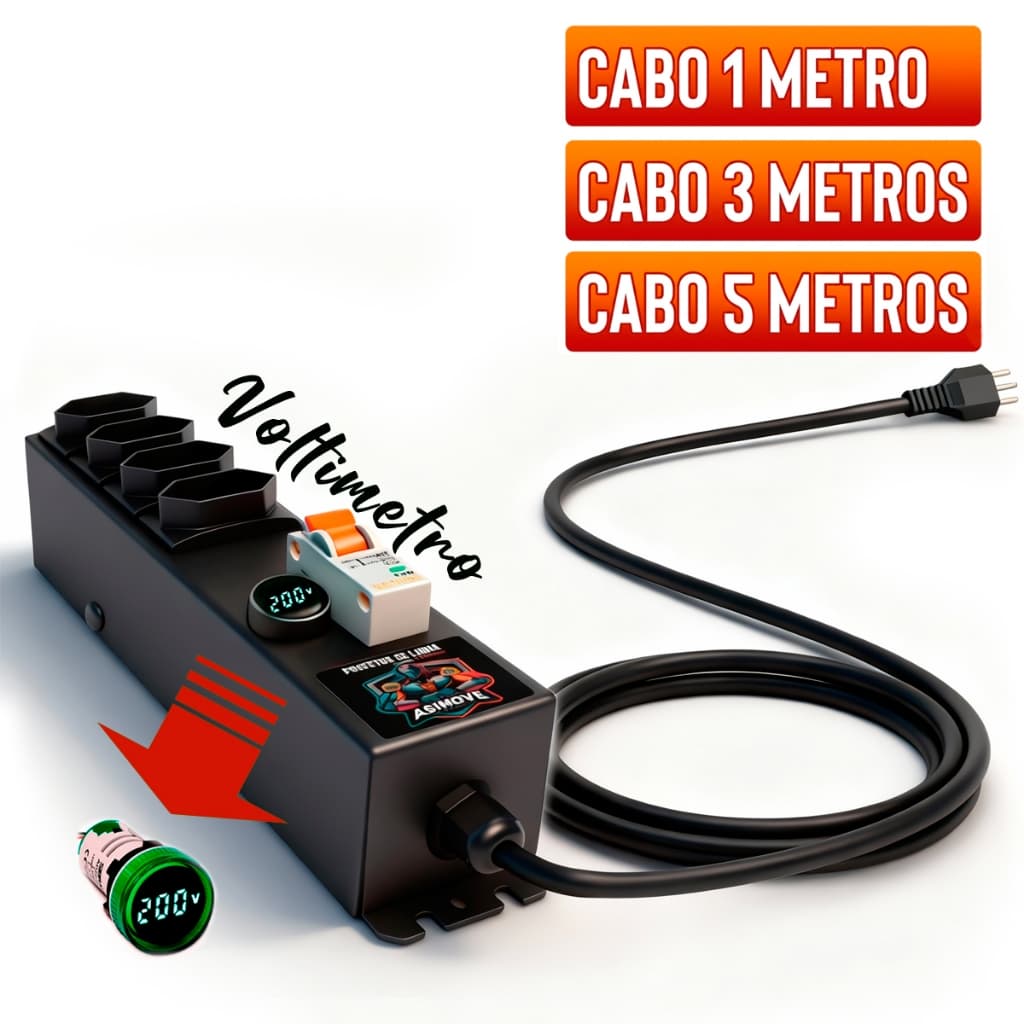 Filtro De Linha 4 Tomadas 20a Voltímetro E Disjuntor (Extensão 1mt 3mt 5mt)