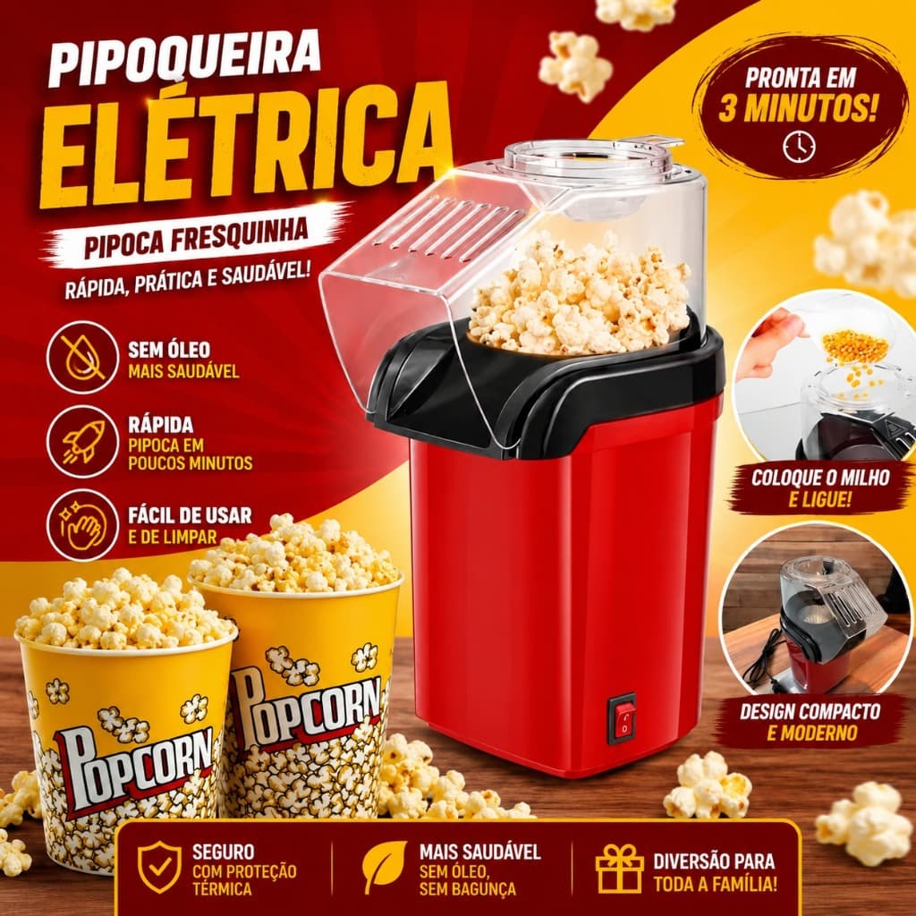 Pipoqueira Elétrica Máquina de Pipoca Sem Óleo 110 ou 220V Minijoy