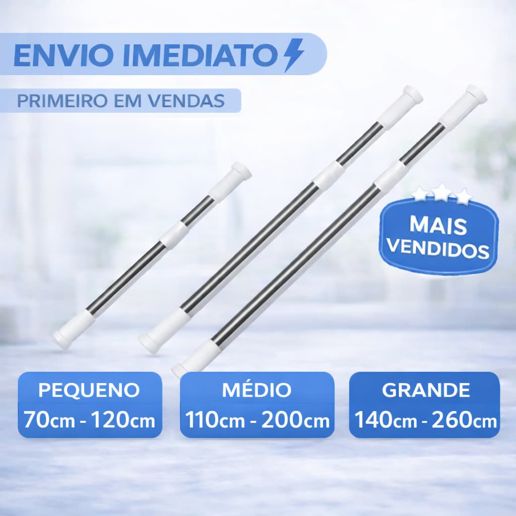 Varão de Parede Retrátil Extensível Inox Cortina Pia de Cozinha Cortina Box Banheiro Cortina Porta