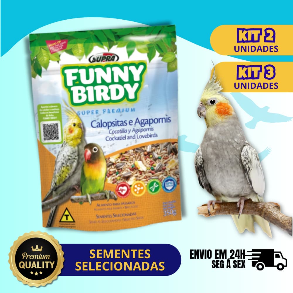 kit 2/3 Mistura Super Premium para Calopsita e Agapornis Funny Birdy 350g