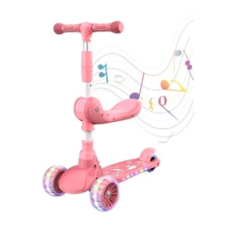 Patinete Infantil com Led Som Musical Dobravel e Guidão Ajustável até 60Kg Menino Menina 3 Rodas 3 4 5 6 Anos Presente