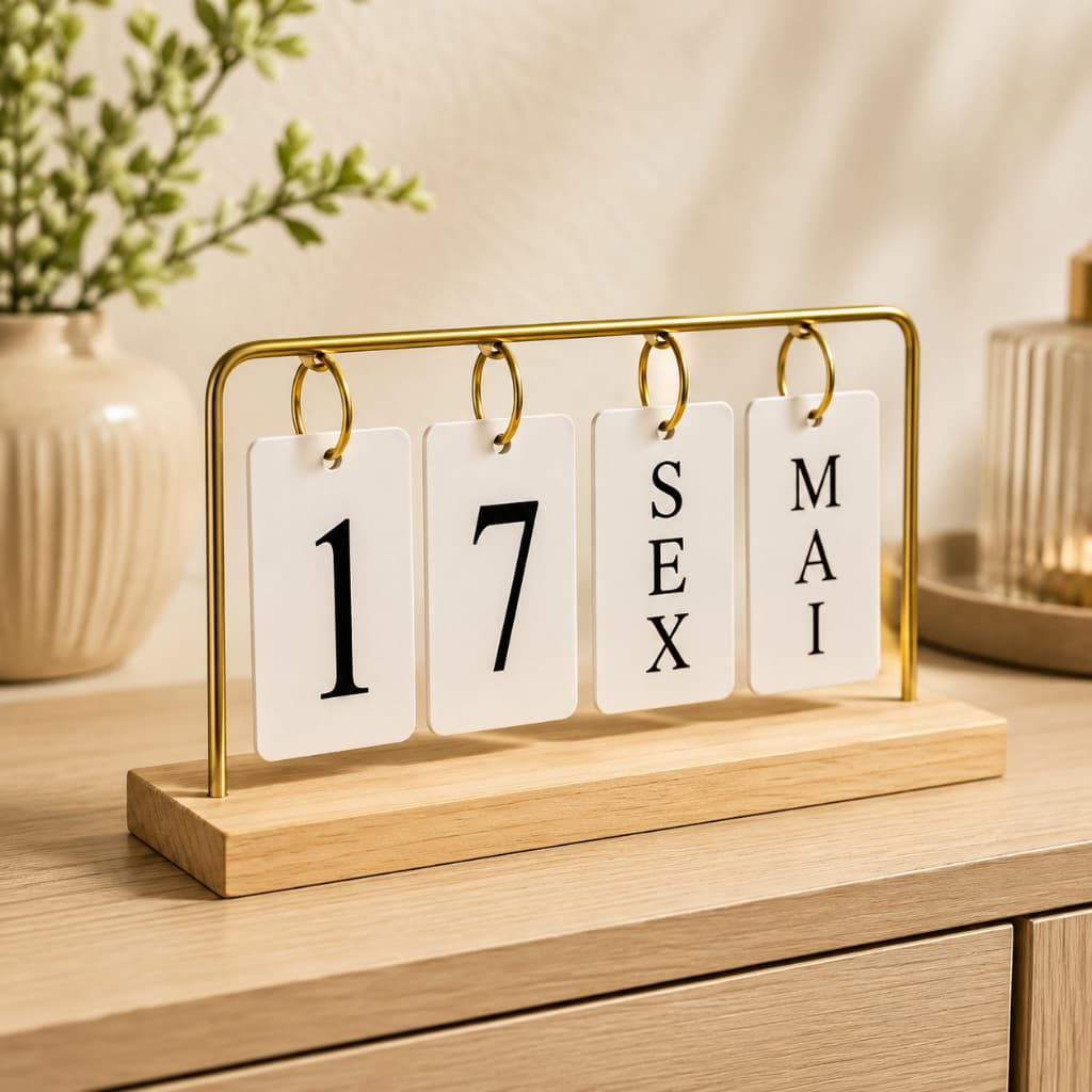 Calendário de Mesa Permanente Decorativo com Plaquinhas Preto Dourado Para Casa  Escritório