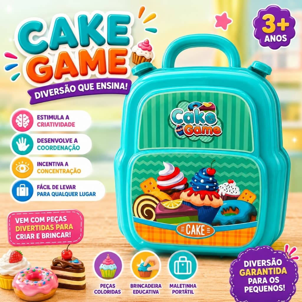 Maleta De Confeitaria Infantil 3 Em 1 Didática Cake Game Brinquedo Educativo Bolos E Doces Verde Água
