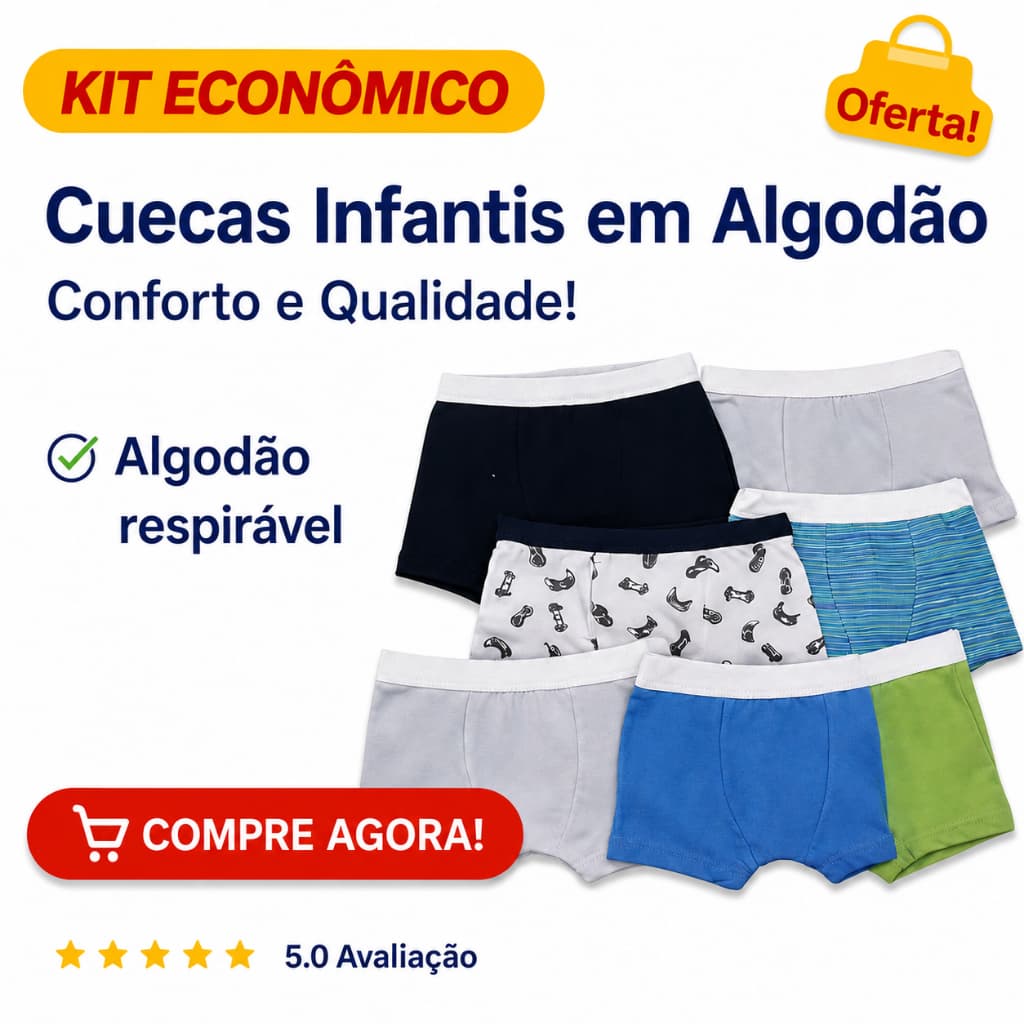 Kit cuecas Boxer Infantil menino 5/10 Peças Algodão Confortável cuequinha
