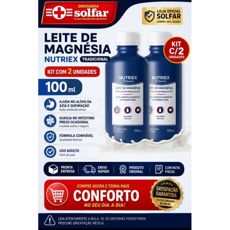 Leite de Magnésia Nutriex Tradicional 100ml – Alívio Rápido e Eficaz!