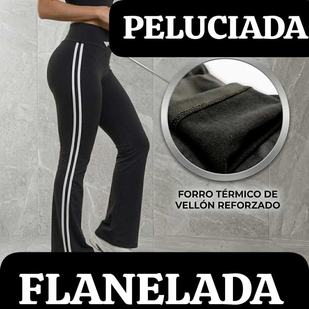 Calça Feminina Flanelada Com Listras Laterais Boca De Sino Bailarina Grossa Zero Transparência