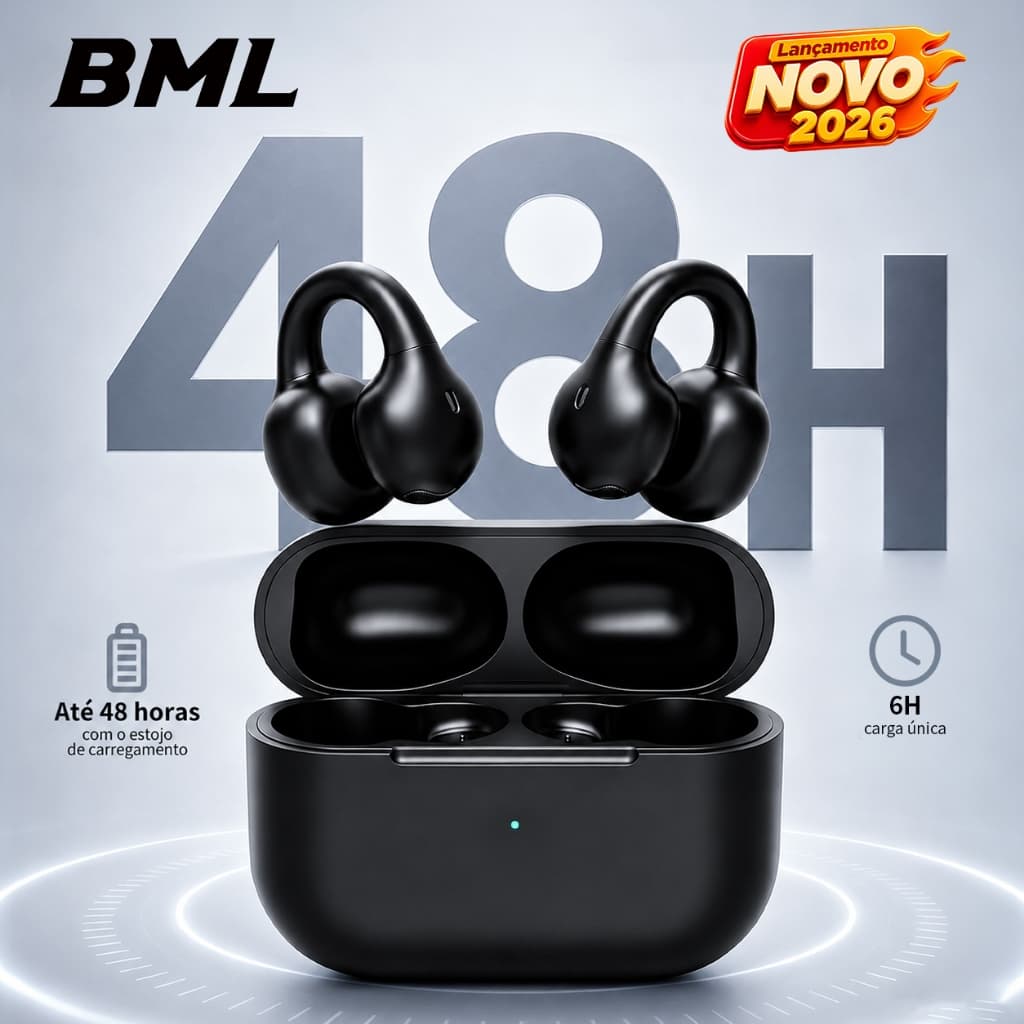 Fone de Ouvido Esportivo Gancho Sem Fio Bluetooth Com Cancelamento de Ruído com Som Imersivo 48h Bateria