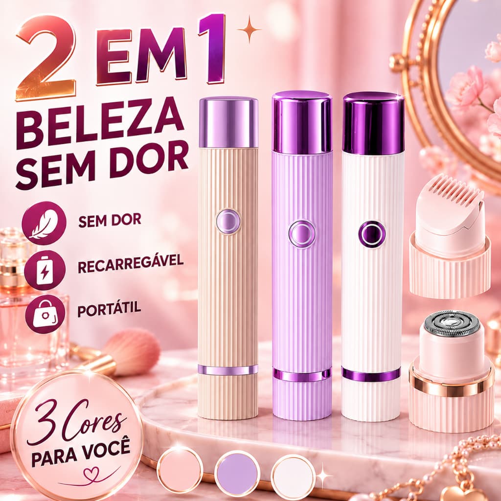 Depilador Facial Feminino 2 em 1 Recarregável USB Removedor de Pelos Sem Dor Portátil