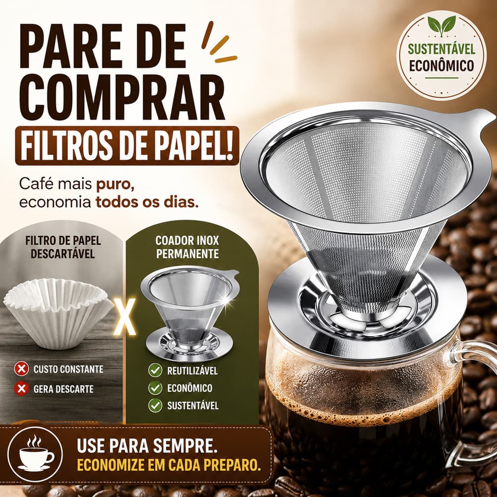 Coador de Café Aço Inox 103 Permanente – Sabor Puro e Sust