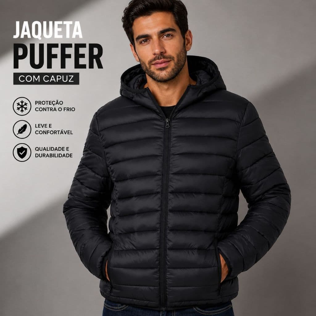 Jaqueta Bobojaco Impermeável Becker Nylon Puffer Masculino com Bolsos e Capuz
