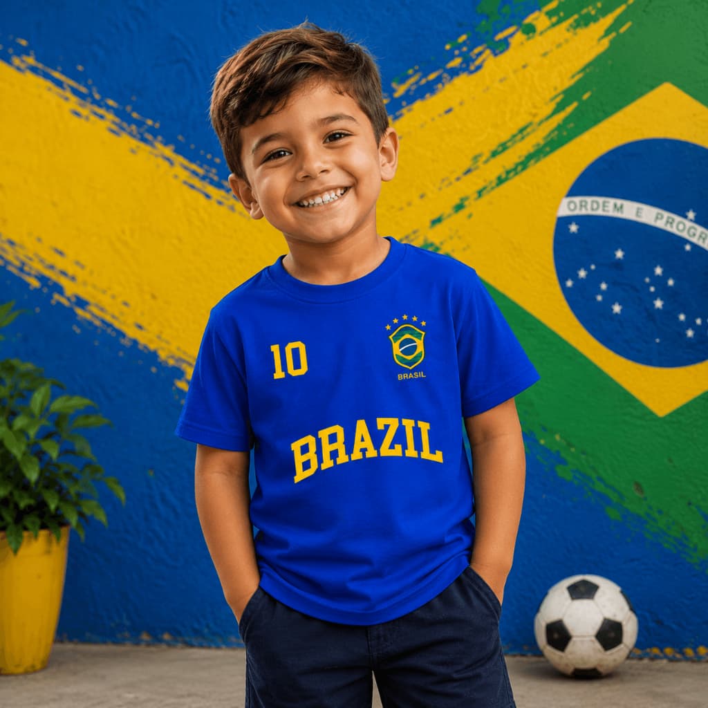 Camiseta Infantil Brasil Unissex 100% Algodão Premium Estampa Copa Seleção Confortável Moda Verão