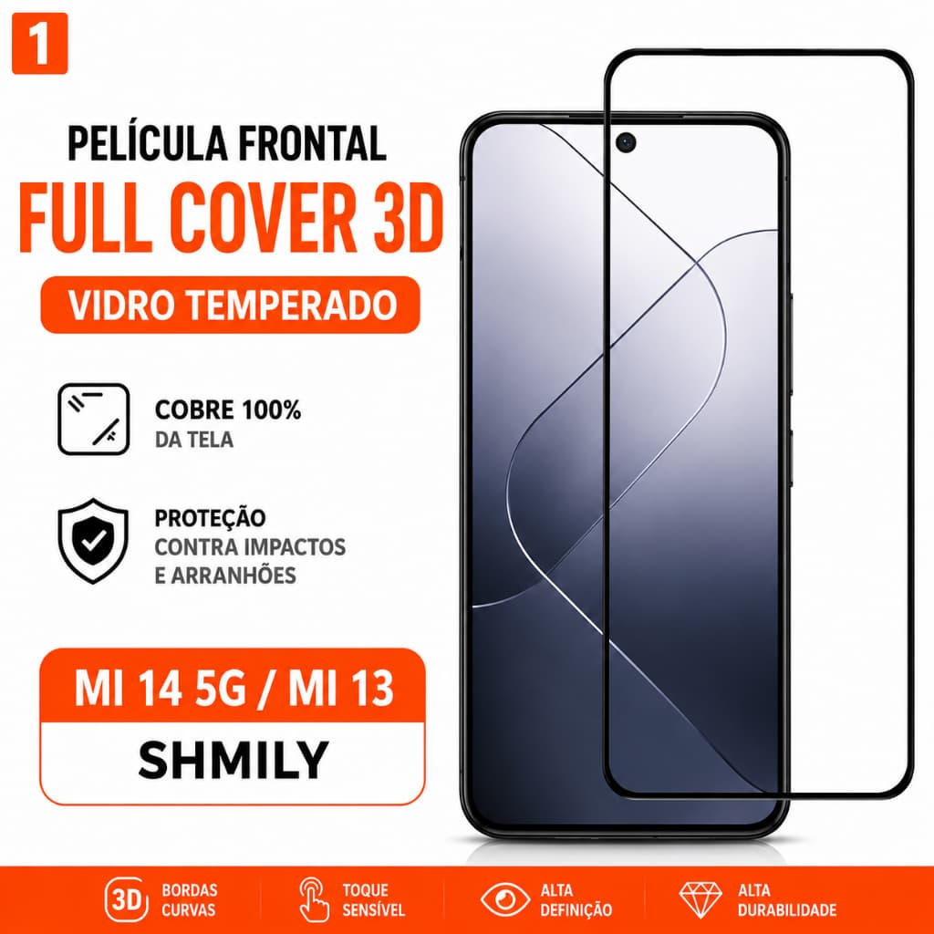 Película Compatível Com Xiaomi Mi 14 5G Vidro 3D Full Cover SHMILY Proteção Premium Bordas Finas