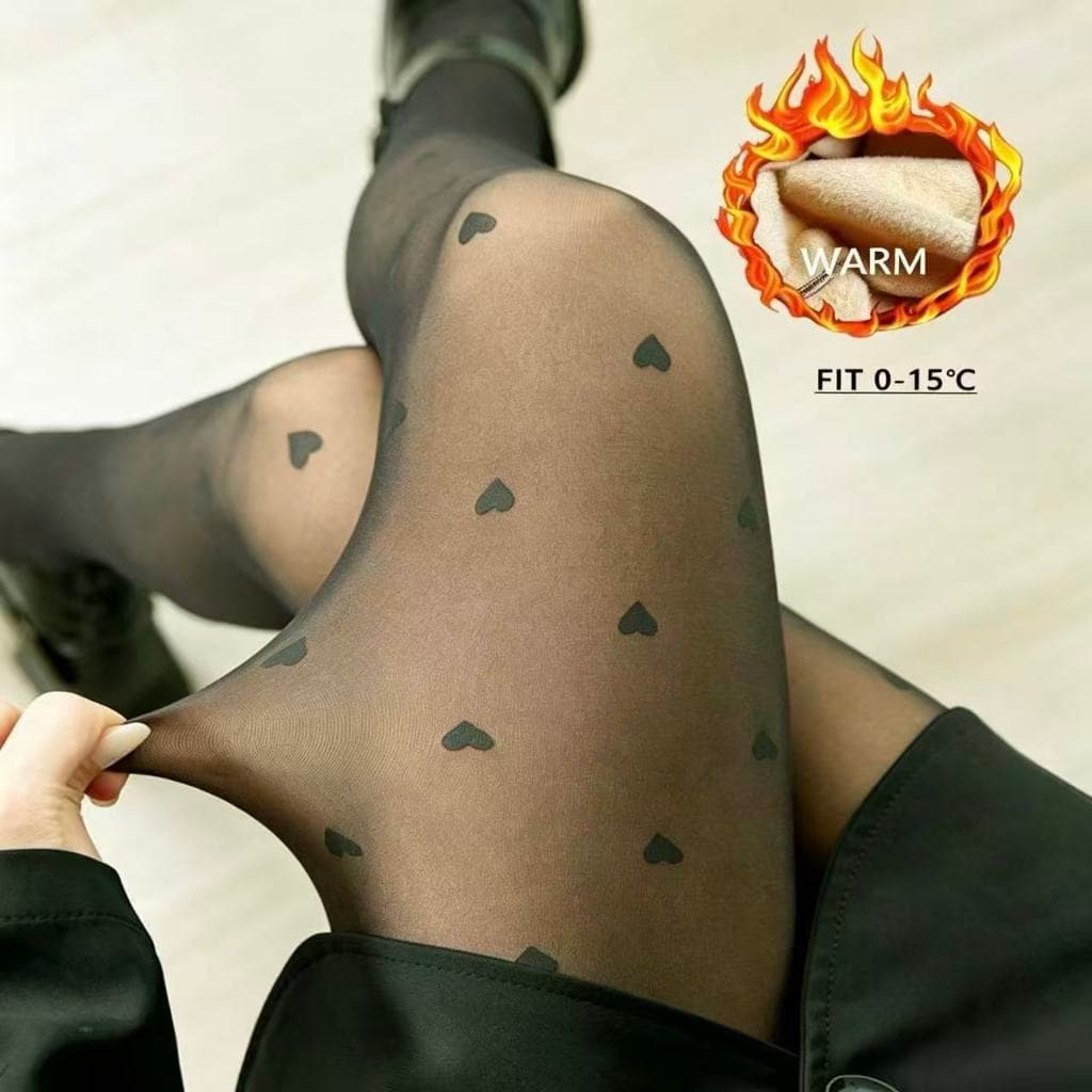 Meias-calças com estampas de coração,  leopardo ou borboleta,bolinhas,  forro de lã semitransparente/transparente-210g