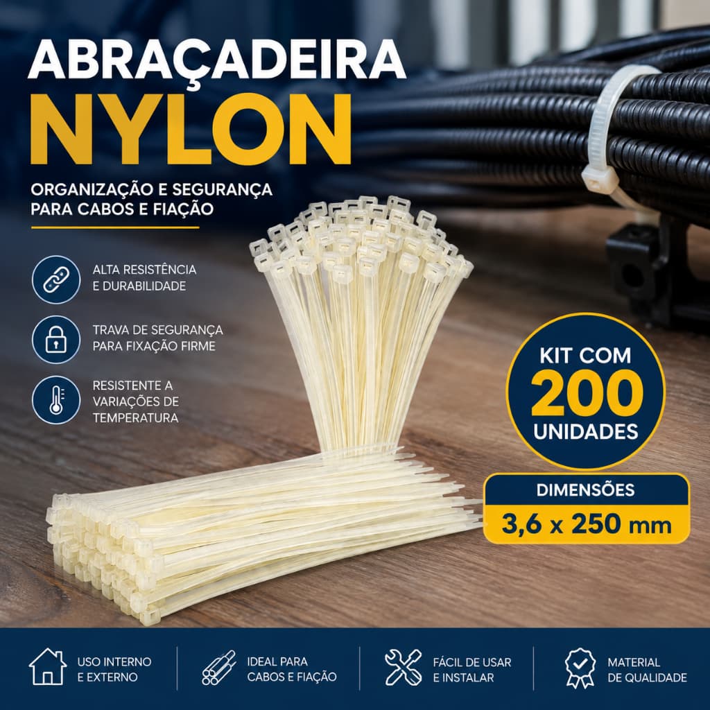 Abraçadeira Fita Enforca Gato 3,6x250 mm 200 Unidades Organiza Fios