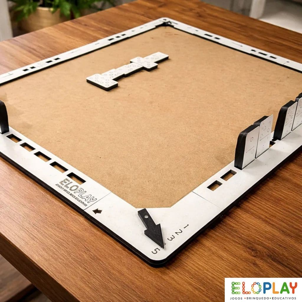 Tabuleiro + Dominó Mesa Com Marcador Suporte Para Peças 60cm