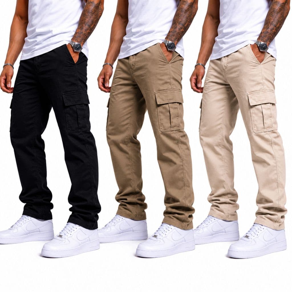 Calça Cargo Masculina Verde Militar Sarja Premium Bolso Lateral Cós Elástico Streetwear Adulto