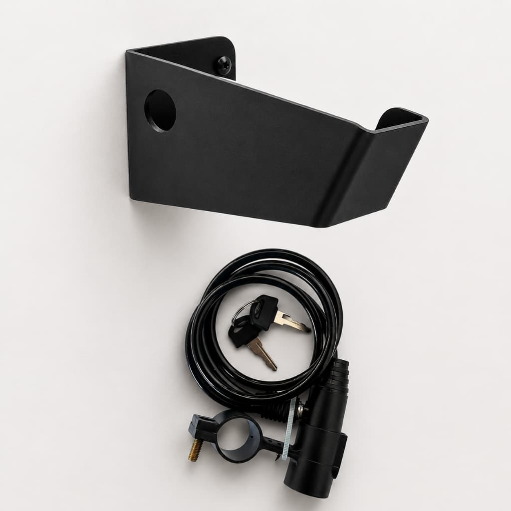 Kit 1 Suporte de Parede para Bicicleta Vertical Gancho + 1 Cadeado 1 Metro x 0,6mm