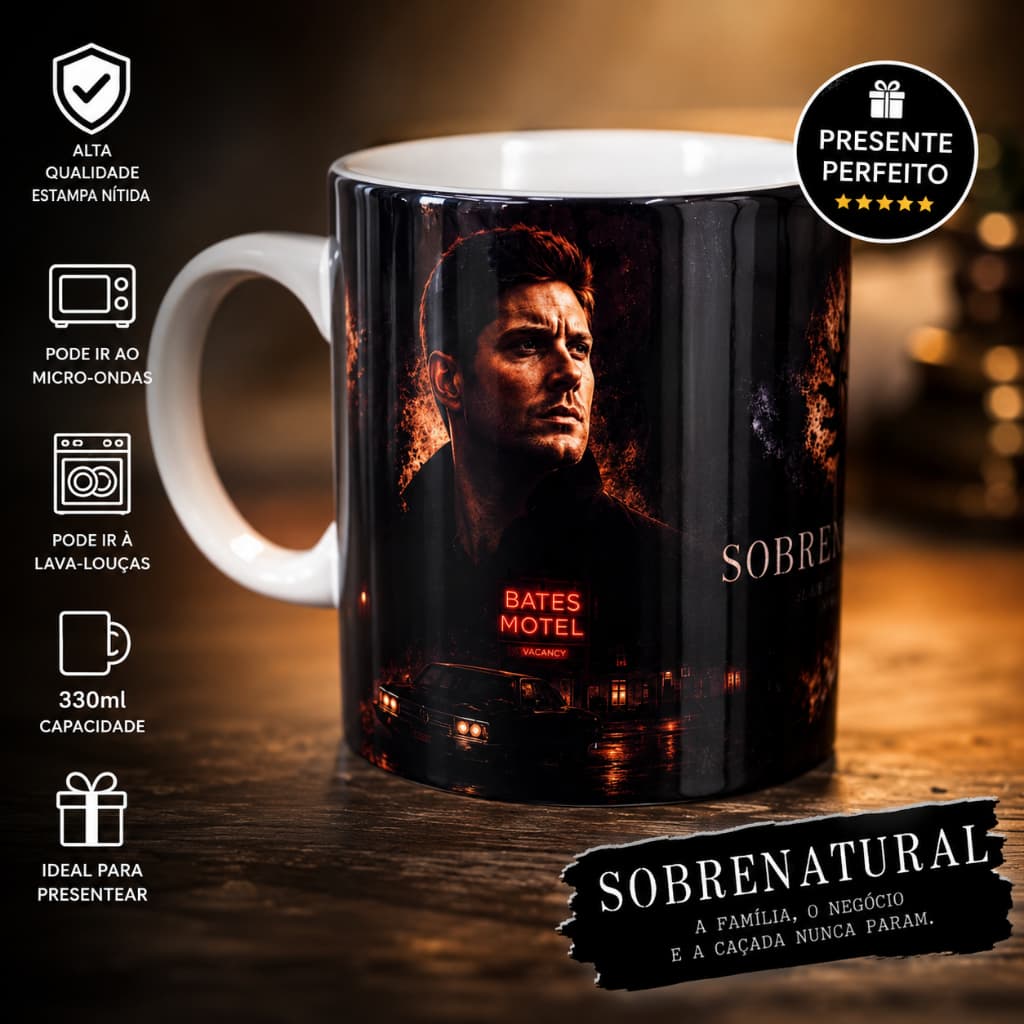 Caneca Sobrenatural Supernatural Dean Sam Winchester Personalizada Porcelana 330ml Presente Geek
