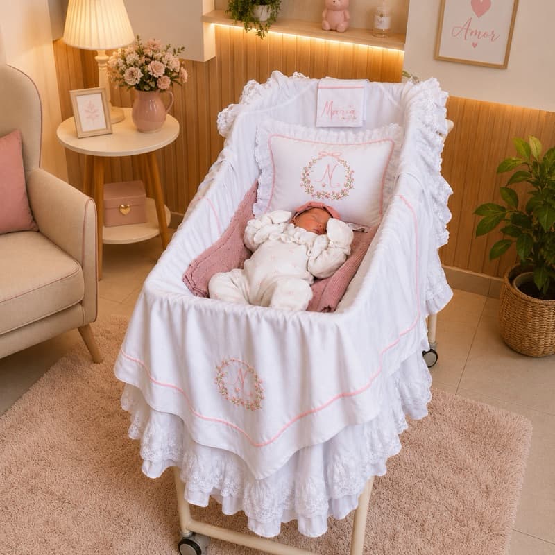 Kit maternidade contendo manta babados + Almofadinha+ cueiro personalizados com bordado nome bebê