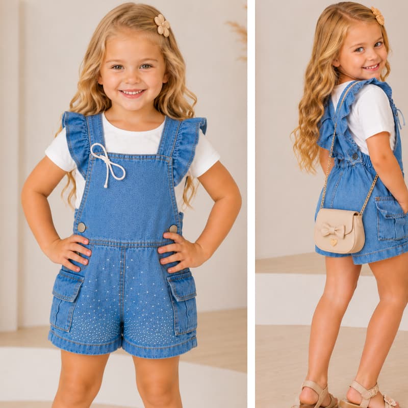 Jardineira Jeans Infantil  Menina Mini Boiadeira Menina Festa Junina Tamanhos 4 ao 10