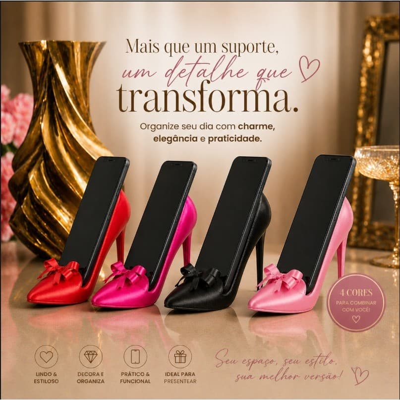 Porta Suporte Celular Sapato Scarpin de Mesa, Festa, Decoração, Presente Criativo Charmoso, Elegante