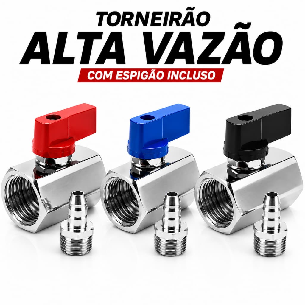 Torneirão + Espigão 3/8" Alta Vazão Moto CG Titan Fan Ybr 125 150 Motorzão Valvula Combustivel -Aço-