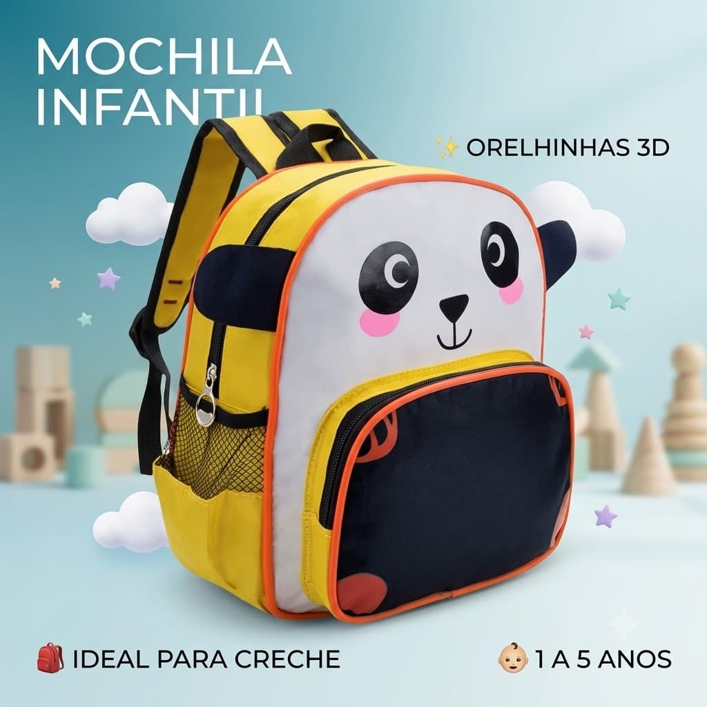 Mochila Infantil Creche Bebê Animais 3D Bichinhos 1 a 5 Anos