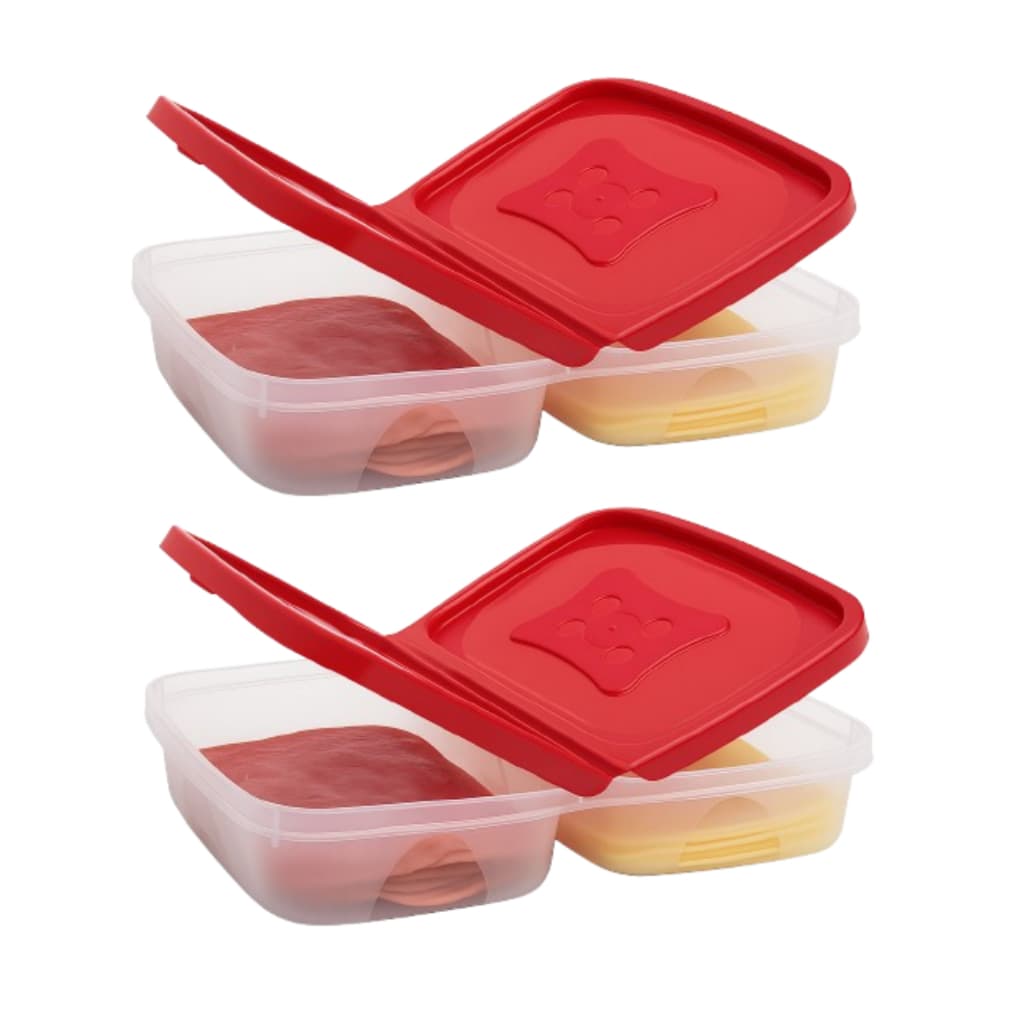Kit 2 Porta Fatiados Presunto e Mussarela Duplo com Tampa Dobrável Porta Frios